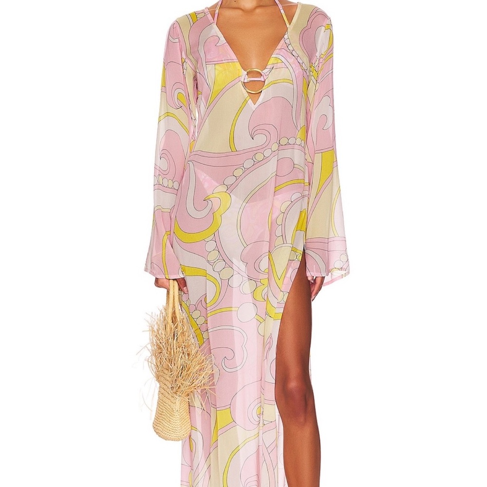 CinCin Long Pink Swirl Print Maxi Dress